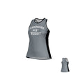 The Teamatical Birmingham Vulcans DNA Denver Tank - Women's is a sleeveless gray rugby top with black side panels, made from DNA-FLEX fabric for advanced moisture control and features "Birmingham Rugby" printed in white on the front.