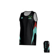 Teamatical Twin Island Rugby Canterbury Hunter Performance Singlet: Black athletic tank with teal and maroon accents, palm tree logo on the front, and small text on the upper back.