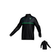 The Birmingham Vulcans Canterbury Legacy Midlayer 1/4 Zip by Teamatical is a black long-sleeve athletic pullover with green accents and a small team logo on the upper left chest, shown in front and back views.