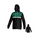 The Birmingham Vulcans Canterbury Legacy Performance Hoodie by Teamatical features black and green panels, a white stripe, drawstrings, a logo on the left chest, front pocket, and includes a back view.
