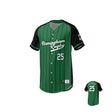 Green and black striped rugby jersey with the text "Birmingham Rugby" and the number 25 displayed on the front and back. had been replaced with Birmingham Rugby Baseball Jersey - Green/Black by Teamatical.
