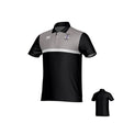 The St. Augustine High School CANTERBURY ECO-SUBLIMATE SS PERFORMANCE POLO - MENS by Teamatical features black and grey short sleeves, a white chest stripe, collar, rugby logo on the left chest, and shows both front and back views.