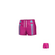 Introducing the Teamatical WRS WOMENS PRO SHORT - SPOOKY BONES: vibrant pink women’s rugby shorts featuring a white drawstring and playful blue thigh and knee bone graphics on the front, perfect for a Halloween Bones vibe. Made from moisture-wicking fabric to keep you comfortable on and off the field.