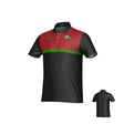 The Teamatical NOVA Barbarians Canterbury Legacy Performance Polo features a black base, red shoulders, a green chest stripe, small left chest logo, and green right emblem. The back view is solid black.