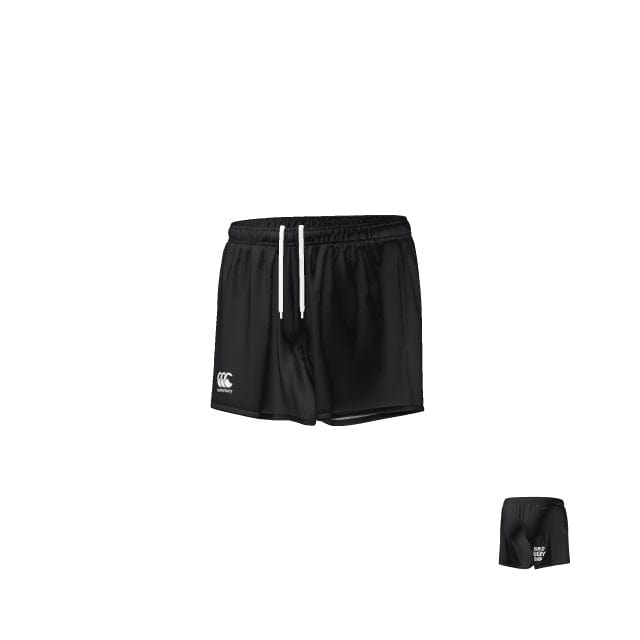 Canterbury Zipper Pocketed Referee Short by Teamatical: black athletic shorts featuring white drawstrings and a small logo on the left thigh.
