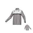 The Teamatical St. Augustine High School CANTERBURY ECO-SUBLIMATE MID-LAYER Q-ZIP - MENS is a long-sleeve gray pullover with white/black chest stripe, small left-chest logo, and short collar; back view shown in the corner.