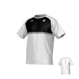 The Teamatical St. Augustine High School CANTERBURY ECO SUBLIMATE SS RAGLAN TEE - MENS features white short sleeves, a black chest panel, shield crest on the left chest, logo on the right chest, and a back view in the corner.