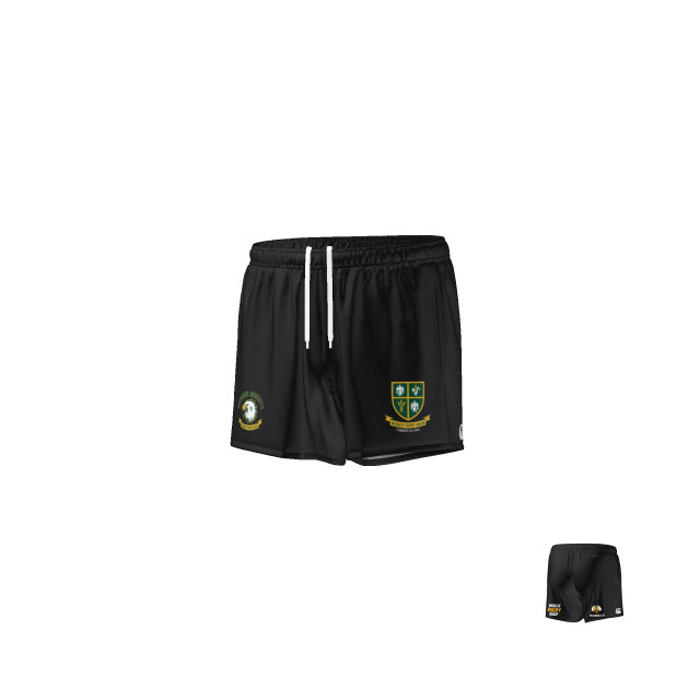 Teamatical Midwest referees Canterbury Zipper Pocket Shorts are black athletic shorts with white drawstrings and two green and yellow embroidered crests on the front.