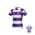 The Teamatical St. Augustine Canterbury Kaha Test Alt Jersey - Mens features purple and white stripes, a collar, team crest, front and sleeve logos, with the number 25 and more logos on the back.