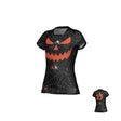 The Teamatical WRS WOMENS PRO JERSEY - SPIDERWEBS is a customizable women’s rugby jersey featuring bold orange jack-o’-lantern face, spiderweb, and spider graphics on the front, with the number 25 in orange on the back. Crafted from moisture-wicking fabric for all-day comfort, this jersey combines festive style with practical performance.