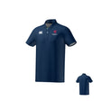 The Littleton Scots ECO-SUBLIMATE SS POLO by Teamatical is a navy short-sleeve polo featuring white and red chest logos, shown in both front and back views.