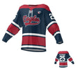 A dark blue and red USA Rugby Classic Lace-Up Hockey Jersey with the word "Eagles" and the number 25 on it, displayed in two views: front and back by Teamatical.