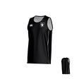 The Teamatical New Saint Andrews College Malta Canterbury Kirra Performance Singlet is a black sleeveless sports jersey featuring a white logo on the right chest and a badge on the left chest, displayed from both front and back angles against a white background.