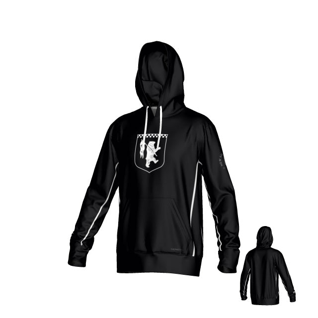 Teamatical New Saint Andrews College Malta Canterbury Kirra Performance Hoody in black, featuring white accents and a front crest logo with a rearing lion; plain back.