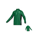 The New Saint Andrews College Jericho Canterbury Kirra Mid-layer 1/4 Zip by Teamatical is a green long-sleeve athletic pullover featuring a quarter-zip front, black side panels, and two white chest logos. The product is shown from both front and back angles against a white background.