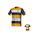 Mother Lode DNA Oxford Reversible Jersey with blue and yellow horizontal stripes, premium embroidery, “Mother Lode Rugby” and “ASSC” logos on the front, and the number 25 on the back.