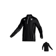 The Teamatical New Saint Andrews College Malta Canterbury Kirra Mid-layer 1/4 Zip is a black long-sleeve athletic pullover featuring white accents and logos on the chest and right sleeve, displayed from both the front and back.