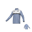 The Teamatical Austin Huns Canterbury Legacy Midlayer 1/4 Zip is a long-sleeve light blue and white pullover featuring a black chest stripe, quarter-zip collar, and logos on the front left and right chest.