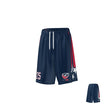 Teamatical USAWR MATCH SHORTS: Navy blue athletic shorts featuring a white drawstring, red and white side stripe, white stars, number 25, and a circular logo on the front.