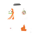The WOMENS MAKA JERSEY REGULAR by Teamatical is a white sports jersey with orange accents, number 25, a mango graphic, brand logos, and a small American flag on the back.