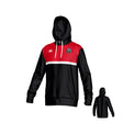 The Birmingham Iron Women's Football Canterbury Legacy Performance Hoodie by Teamatical features black and red colors, a white chest stripe, team logo on the upper left, front pocket, and includes images of both front and back views.