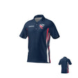 Teamatical USAWR PERFORMANCE POLO in navy blue features short sleeves, white, red, and gray accents, with logos on the front left and right chest; back view included.