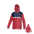 The St. Ignatius Rugby Canterbury Legacy Performance Hoodie by Teamatical features a red and navy design with white drawstrings, chest stripe, "CS Rugby" logo, kangaroo pocket, Canterbury branding; shown front and back.