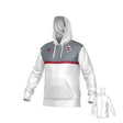 The Teamatical University of Alabama Rugby Canterbury Legacy Performance Hoodie features white and gray colors, a red chest stripe, front pocket, and a small crest logo on the upper left side.