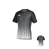 The Teamatical WRS MENS PRO JERSEY - CROSSHATCH is a short-sleeve sports jersey featuring a black-to-white gradient, textured pattern, "WRS" logo on the front, and "PlayerName 25" on the back.