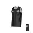 Missoula All-Maggots MENS ECO-SUBLIMATE SINGLET by Teamatical features a black sleeveless design with a white spiral fern logo on the left chest, the Teamatical brand logo on the right chest, and a similar motif displayed in the smaller back view image.
