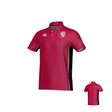 New Saint Andrews College Ashdown Canterbury Kirra Performance Polo by Teamatical—features a red short-sleeve design with black side panels, white chest logos, and a white crest emblem on the left front; displayed from both front and back views.