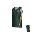 Teamatical Lewis County Elks Canterbury Hunter Performance Singlet—crafted from moisture-wicking performance fabric for optimal comfort—features a dark green athletic design with gold accents, an “ELKS” logo and crest on the left front chest. Back view also shown.