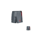 The Teamatical Washington State Rugby Canterbury Hunter Zip Pocket Gym Shorts feature gray fabric with maroon accents, a white drawstring, and front Washington State Rugby logos, displayed in front and back views on a plain white background.