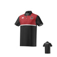 The Archbishop Spalding ECO-SUBLIMATE SS POLO by Teamatical features black and red short sleeves, a white button placket, embroidered chest logos, and "BE YOUR OWN" text on the back.