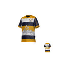 Mother Lode DNA Oxford Reversible Jersey - Youth in gold and navy horizontal stripes, featuring a rugby club logo, an “ASSC” graphic, and the number 25 on the back.
