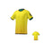 This reversible referee jersey from Teamatical, named the World Rugby Shop Referee Reversible Jersey in Gold/Green, features a yellow side with black trim and a striking diagonal stripe pattern. Made from moisture-wicking polyester, the sleeve displays "World Rugby Shop." The images show both the front and back views of the shirt.