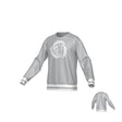 Missoula All-Maggots Denver Crew by Teamatical: a gray sweatshirt featuring a white spiral design on the front and white stripes on the cuffs and hem, displayed from both front and back views.