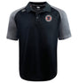 Black and gray EMB Canterbury polo shirt with a collar and Armed Forces RFU Okinawa Elite Polo logo on the left chest.