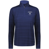 The EMB Augusta Women's Nations of Rugby Ireland Pursuit 1/4 Zip Pullover in navy features moisture-wicking fabric and "IRELAND RUGBY" with a rugby ball logo on the left chest.