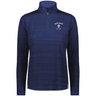 The EMB Augusta Women's Nations of Rugby Ireland Pursuit 1/4 Zip Pullover in navy features moisture-wicking fabric and "IRELAND RUGBY" with a rugby ball logo on the left chest.