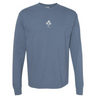 The EMB S&S Activewear Ireland Vintage Long Sleeve Comfort Tee is a blue top with a small white emblem and "1873" on the chest.