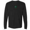 The EMB S&S Activewear Ireland Vintage Long Sleeve Comfort Tee features a black design with a small green clover and "1975" printed on the upper chest.