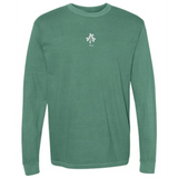 The EMB S&S Activewear Ireland Vintage Long Sleeve Comfort Tee features a small white floral emblem and "1873" printed on the upper left chest.