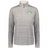 The EMB Augusta Women's Nations of Rugby Ireland 1875 Pursuit 1/4 Zip Pullover features light gray horizontal stripes and an "Ireland Rugby Est. 1875" chest logo—ideal style and comfort for fans and players.