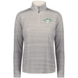 The EMB Augusta Women's Nations of Rugby Ireland 1875 Pursuit 1/4 Zip Pullover features light gray horizontal stripes and an "Ireland Rugby Est. 1875" chest logo—ideal style and comfort for fans and players.