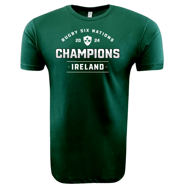 WRS LAT's Ireland Rugby 6 Nations 2024 Champions Supersoft Tee, made from ringspun cotton fine jersey, commemorates Ireland as the champions of the rugby six nations in 2024.