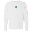 The EMB S&S Activewear Italy Vintage Long Sleeve Comfort Tee features a small Italia crest with Italian flag colors and "ITALIA 1939" text on the upper chest, offering a classic vintage look.