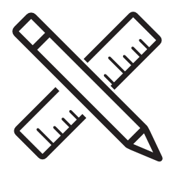 Black and white icon representing EMB Personalization's $12 Embroidery Personalization Charge, featuring a pencil and ruler crossed over each other.