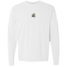 The Japan Vintage Long Sleeve Comfort Tee by EMB S&S Activewear is a white shirt with a small central graphic of purple and yellow flowers above the text "1931," inspired by Japan Vintage style.