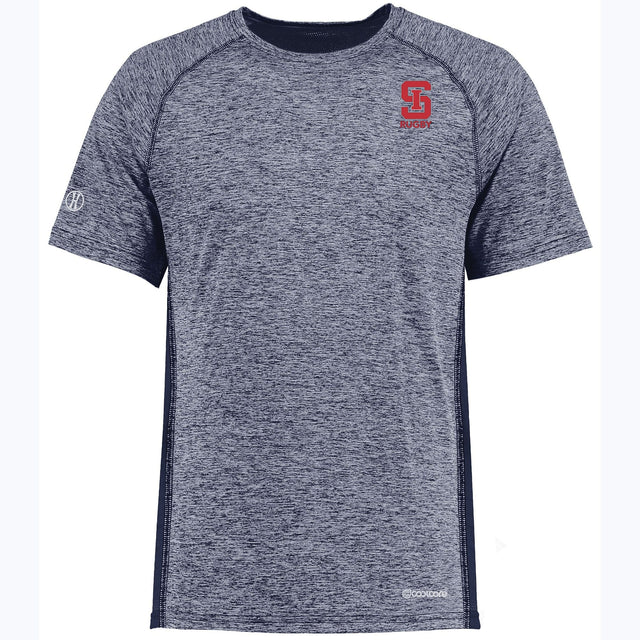 A grey and black St. Ignatius Rugby Electrify Coolcore Training Tee, designed with Coolcore technology for efficient moisture distribution, by WRS Augusta.
